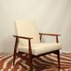 Scandinavian armchair and foot rest beige boucle design by H.lis