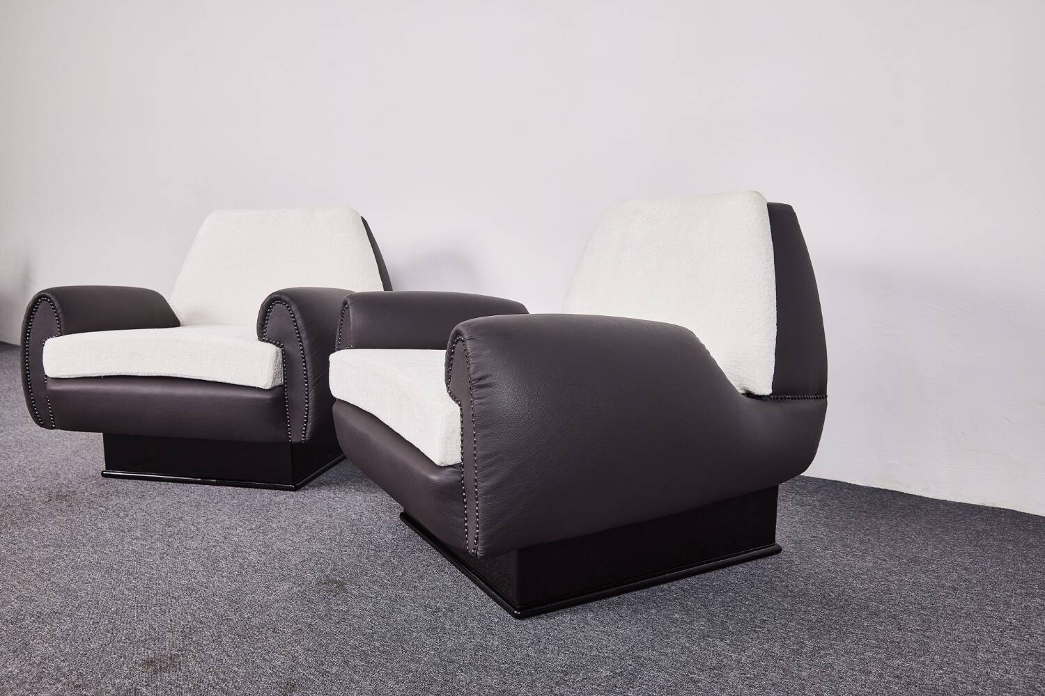 Italian Art Deco Leather and Fabric Club chairs-Armchairs, 1950s, Set of 2