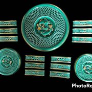green ceramic trivet/bottle coaster/knife holder set
