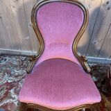 Pair of Louis Philippe armchairs in walnut and pink velvet.