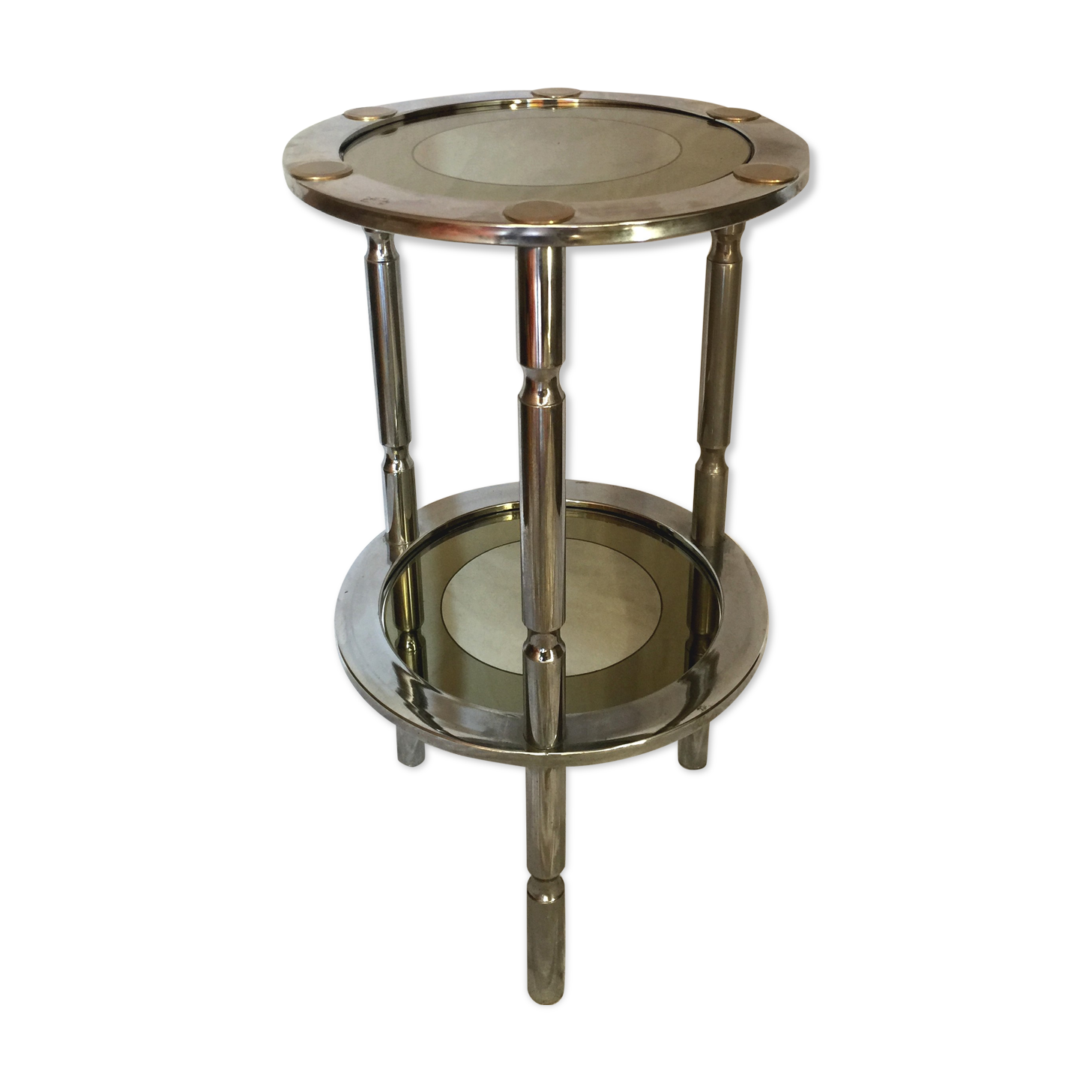 Round chrome and glass vintage eglomisé harness