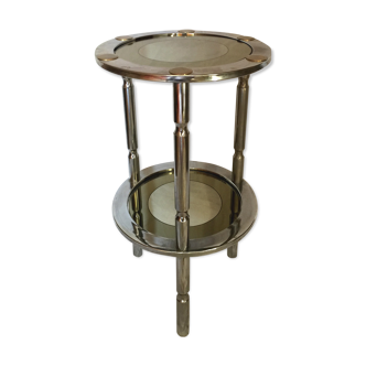 Sellette ronde en chrome et verre églomisé vintage