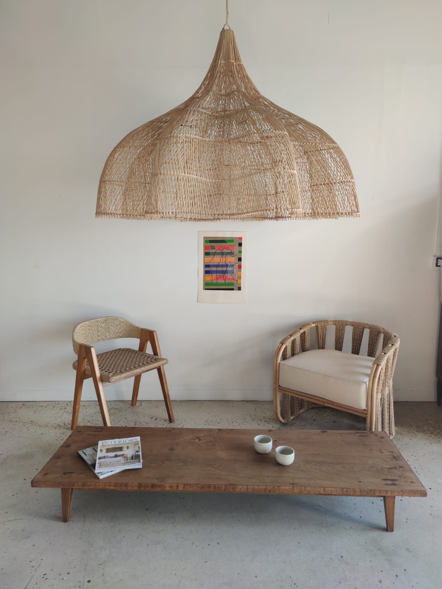 Huge rattan suspension in the shape of a corolla H:1m; D: 1m50