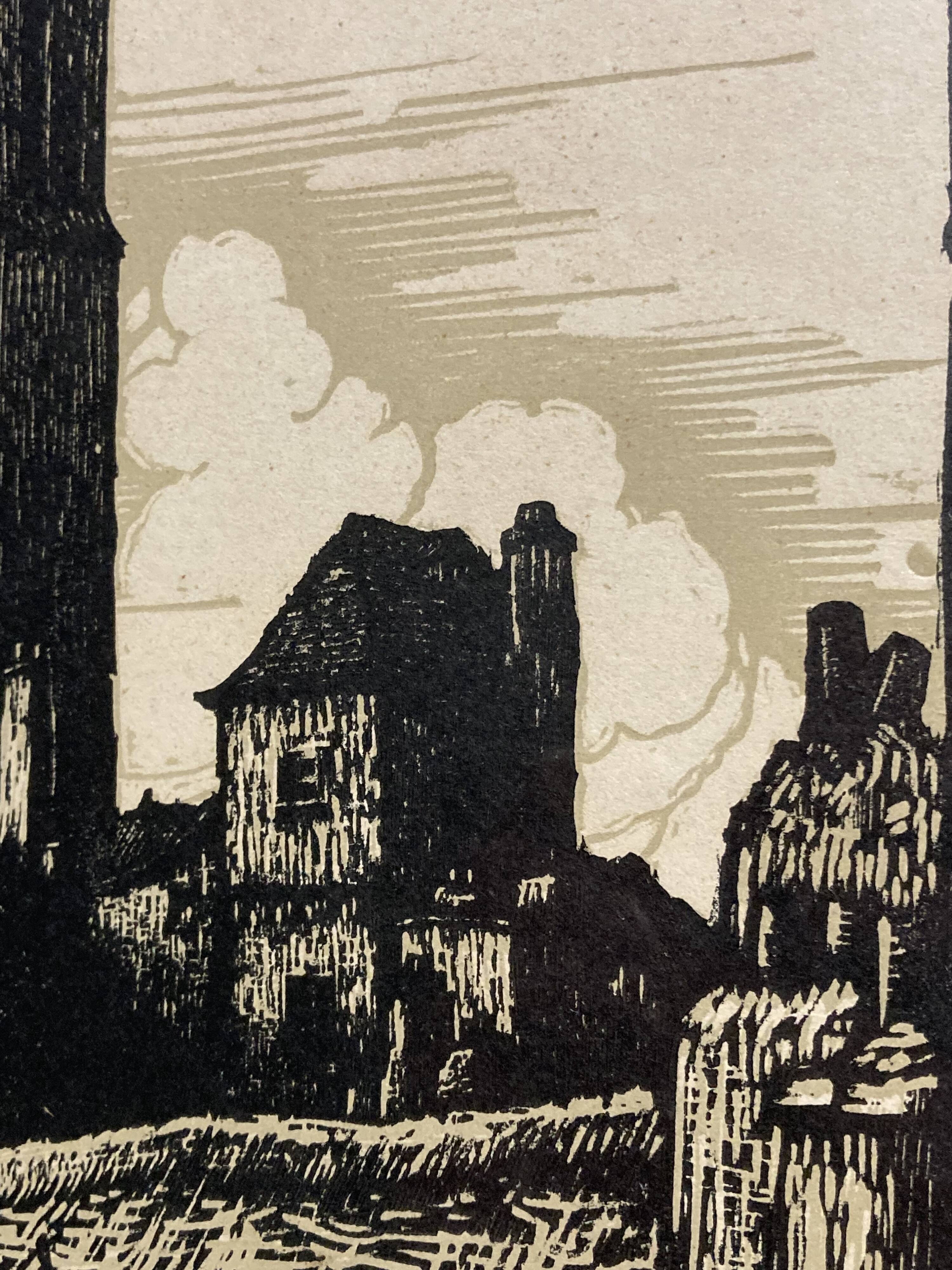 Old illustration of the Cathedral of Rodez, framed.