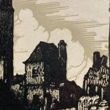 Old illustration of the Cathedral of Rodez, framed.