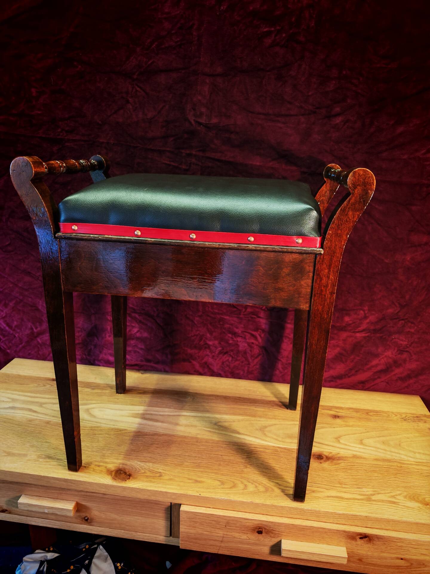 Vintage Single Seat Piano Stool - Refurbished. Soft Brown Leatherette
