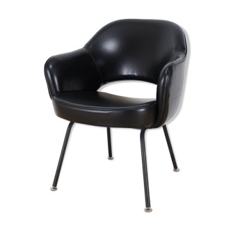 Armchair conference Eero Saarinen for Knoll in black leatherette, executive chair, 50's
