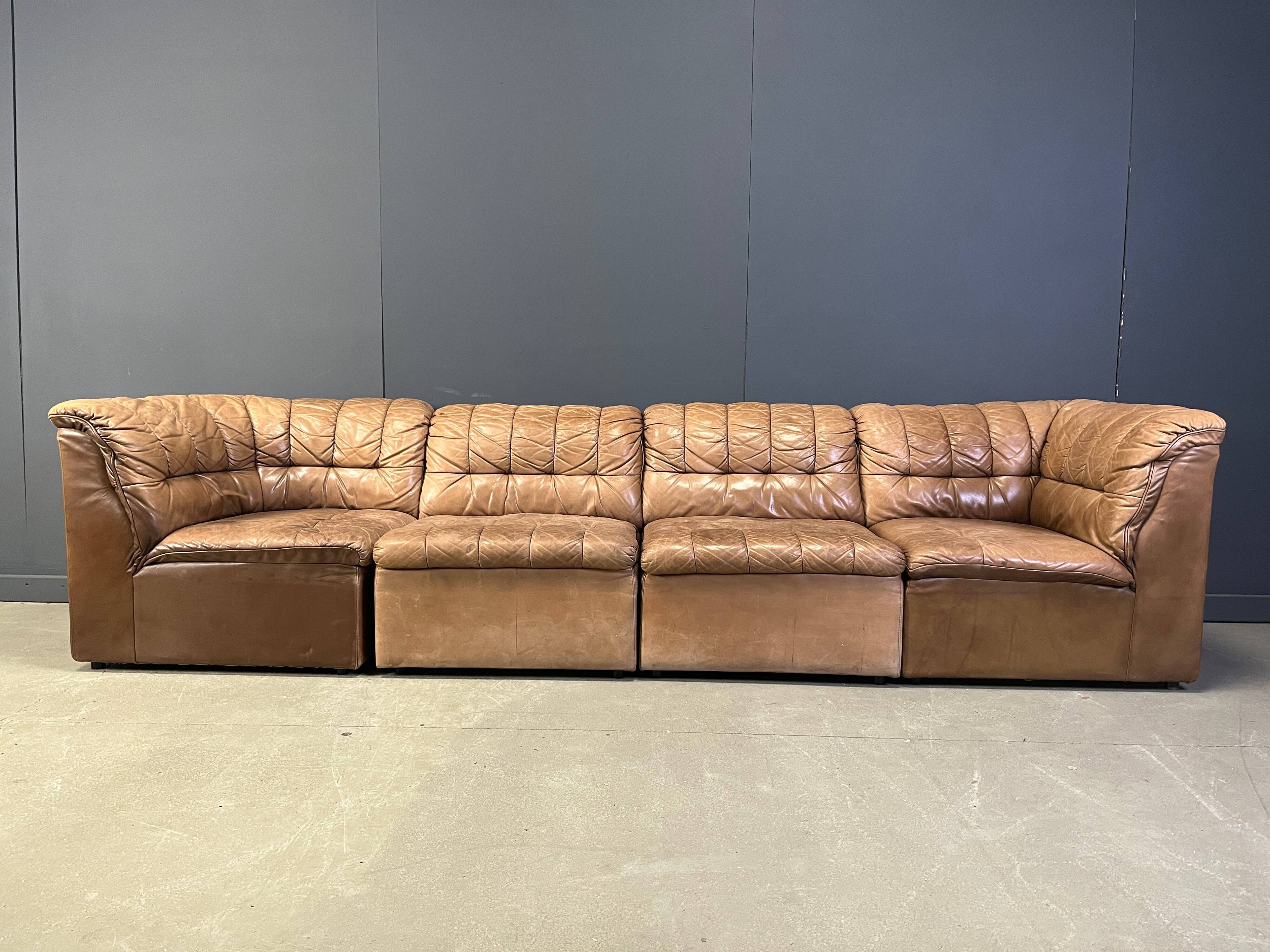 Canapé modulaire vintage en cuir marron de Laauser, années 1960