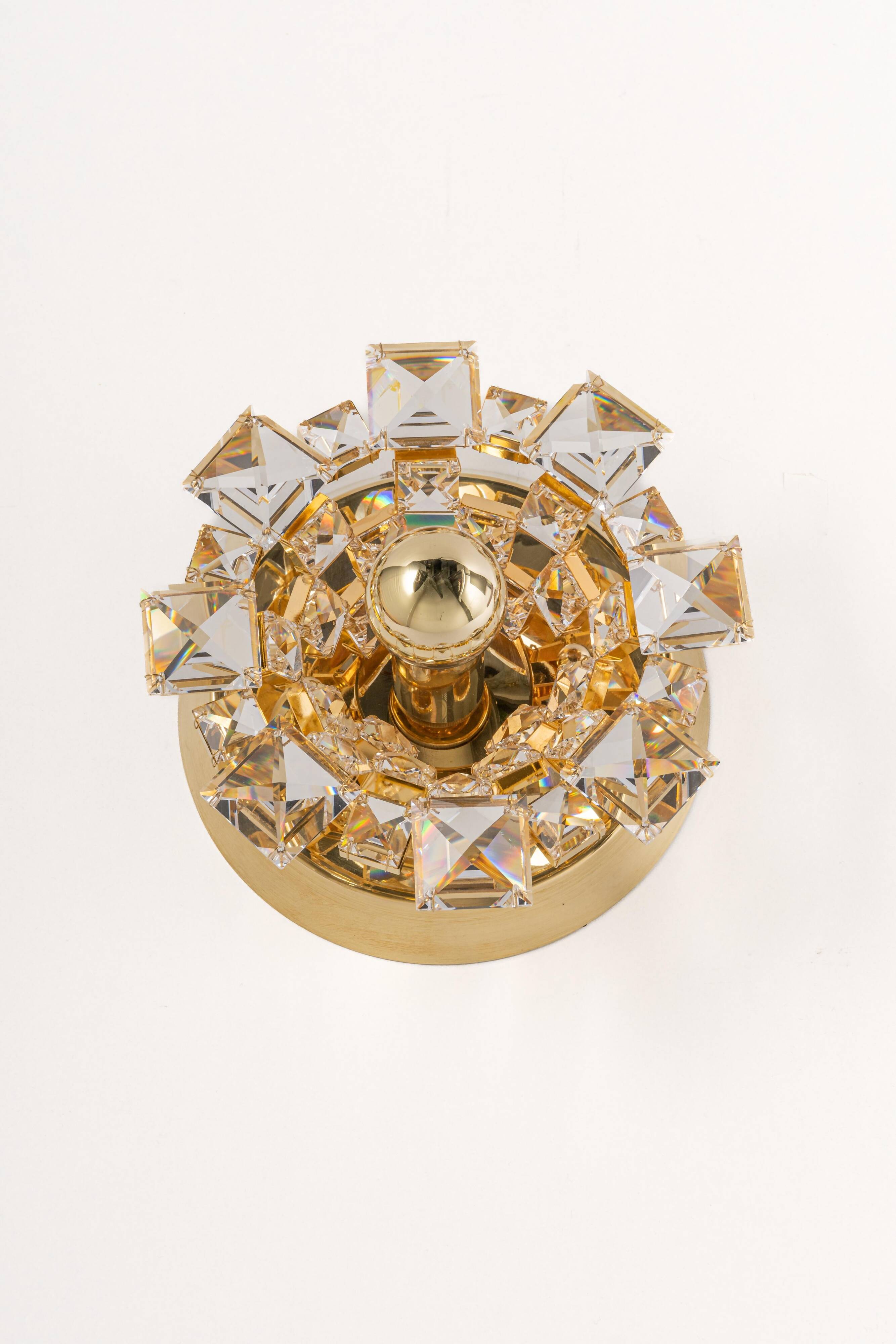 Pair of wall sconces in gilded crystal by Palwa, Germany, 1960s.