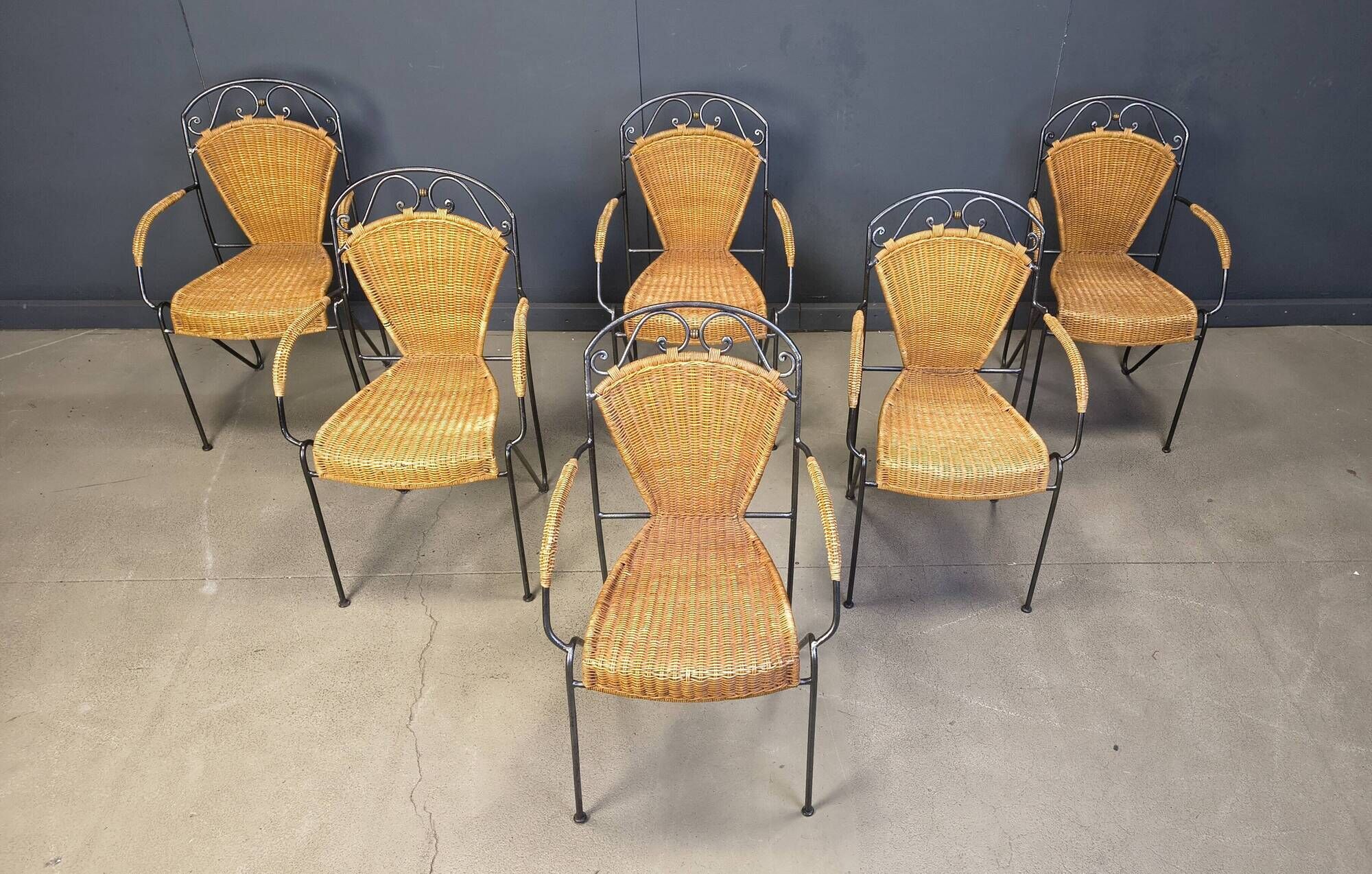 Wicker chairs attributed to Frederick Weinberg, 1960s, set of 6