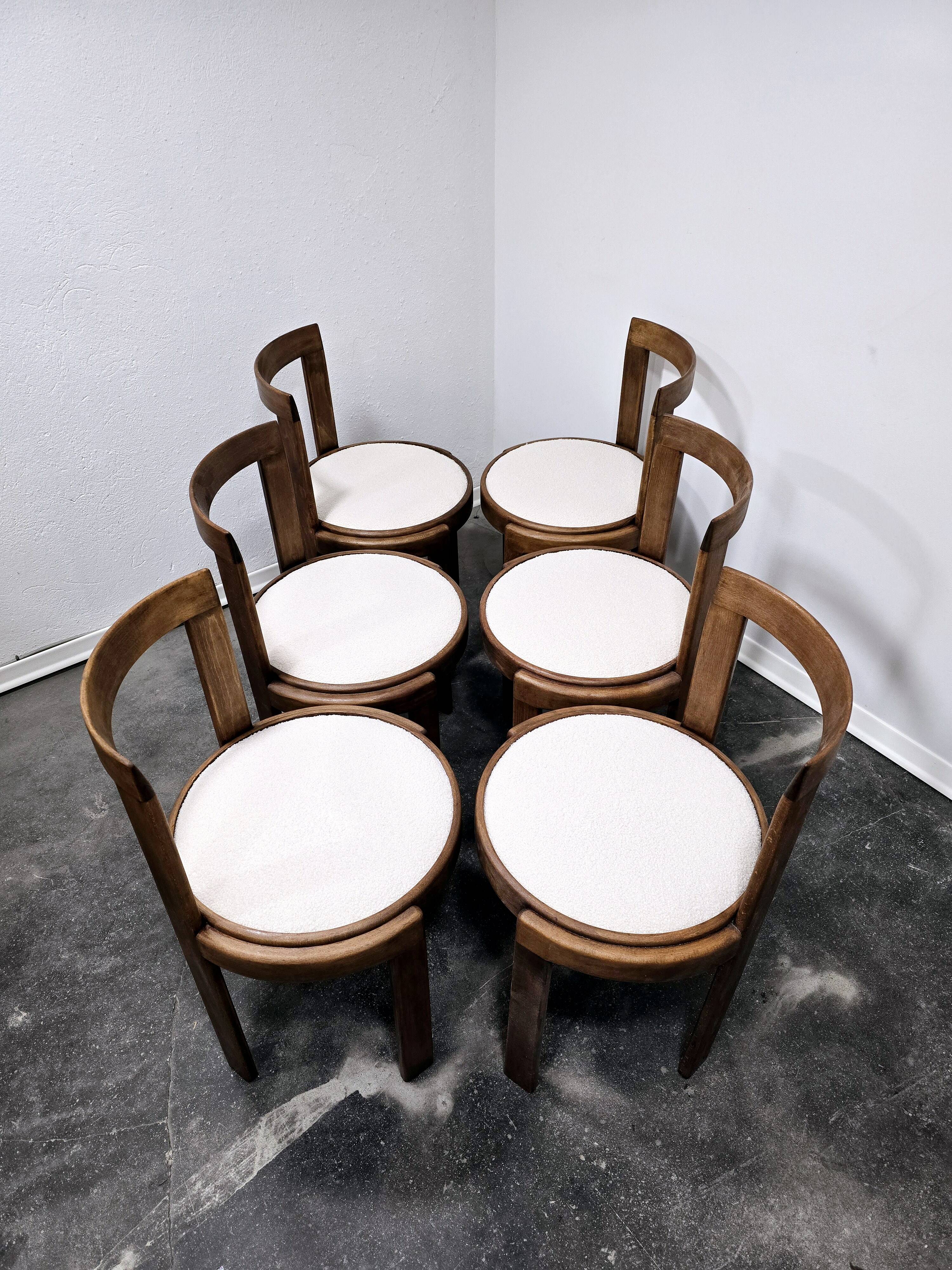 Chaises de salle à manger en bois courbé des années 1960, lot de 6