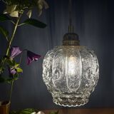 Vintage clear molded glass globe pendant light
