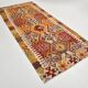 5x10 Red & Orange Geometric Vintage Kilim Rug,142x302Cm