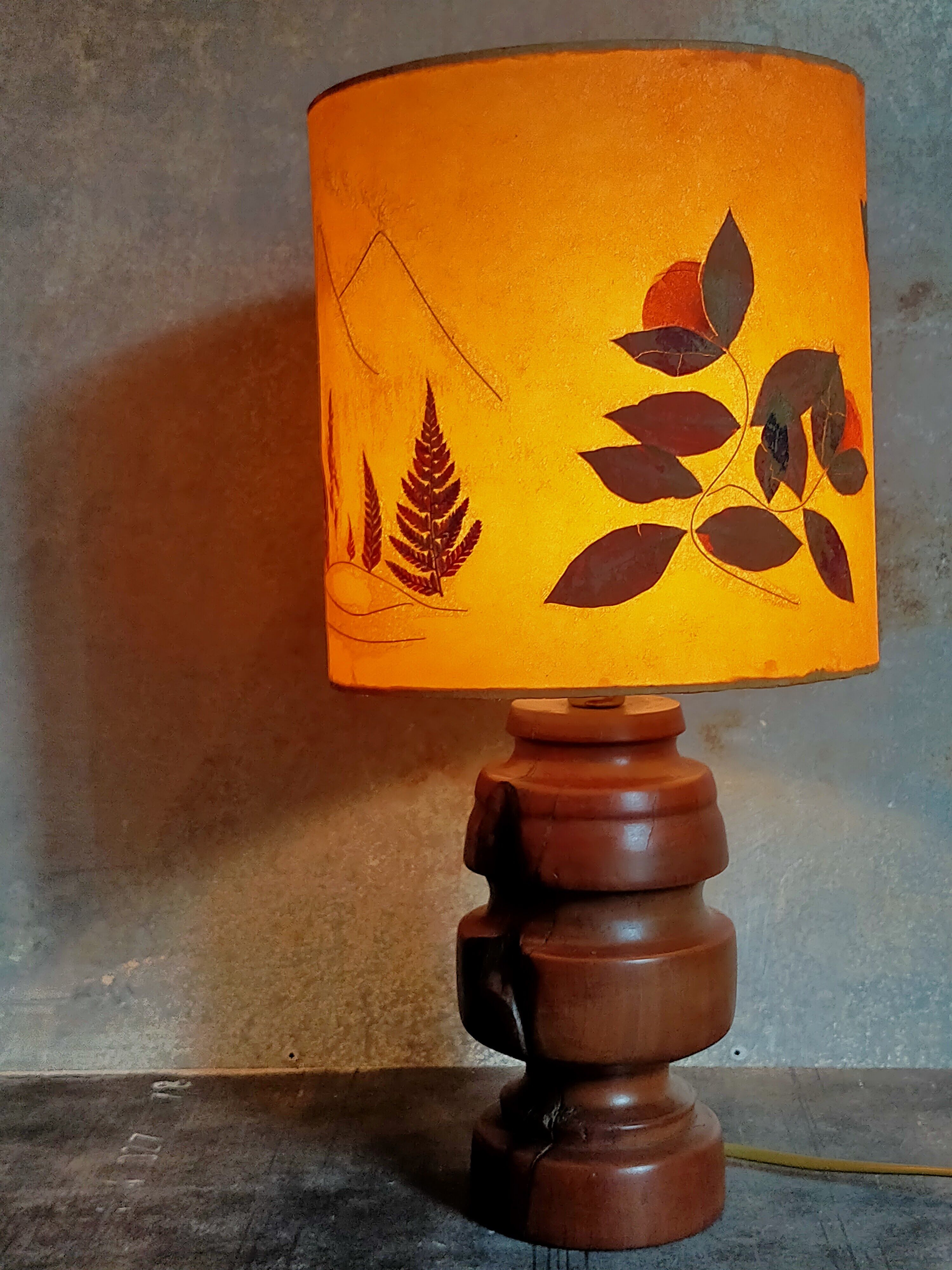 Vintage solid wood lamp and herbarium lampshade