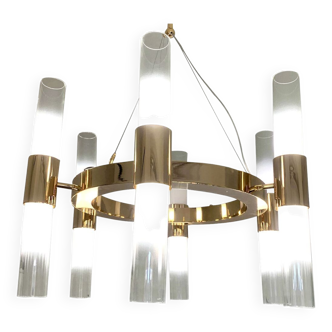 Glass and metal chandelier