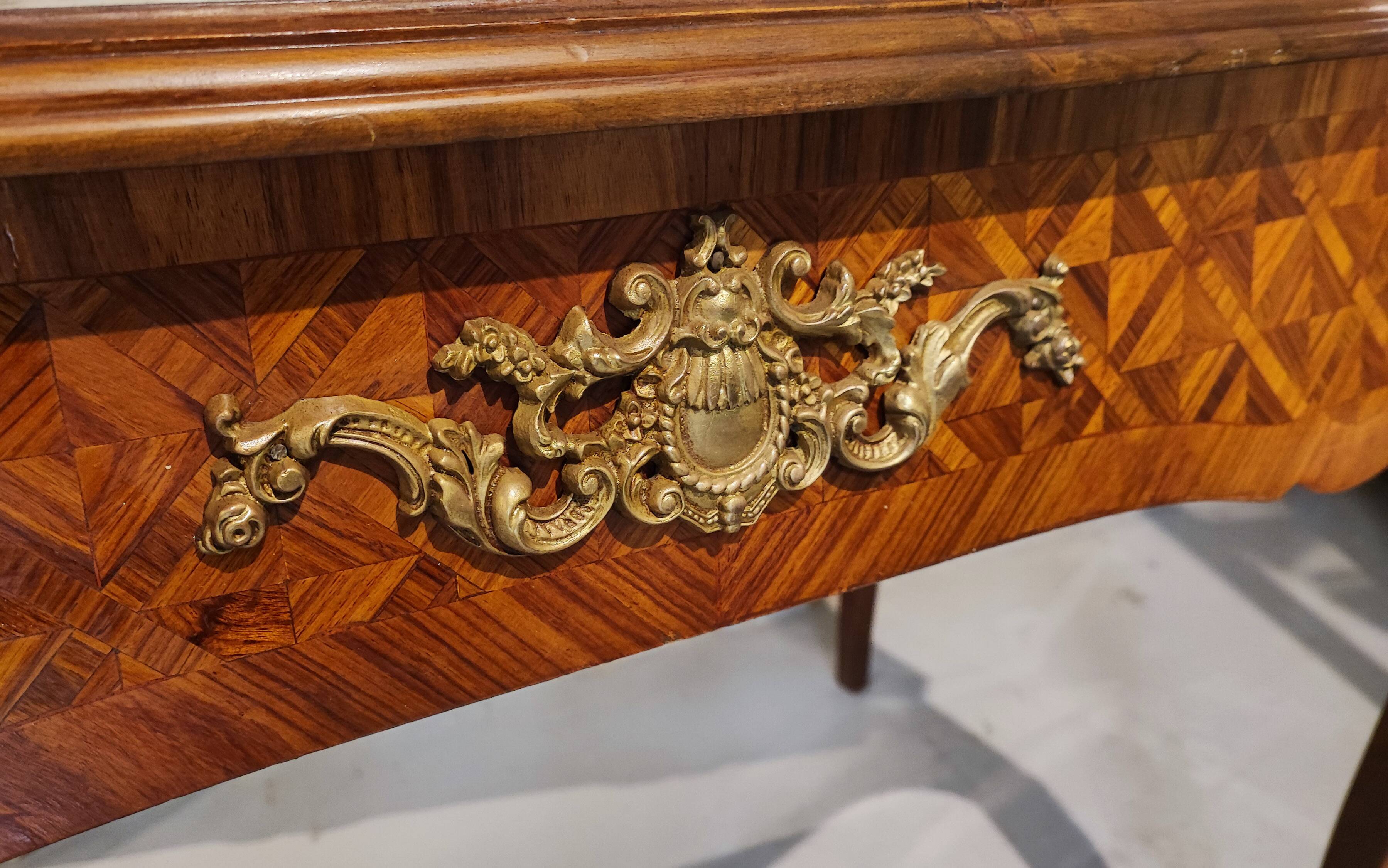 Louis XV flat desk marquetry and leather