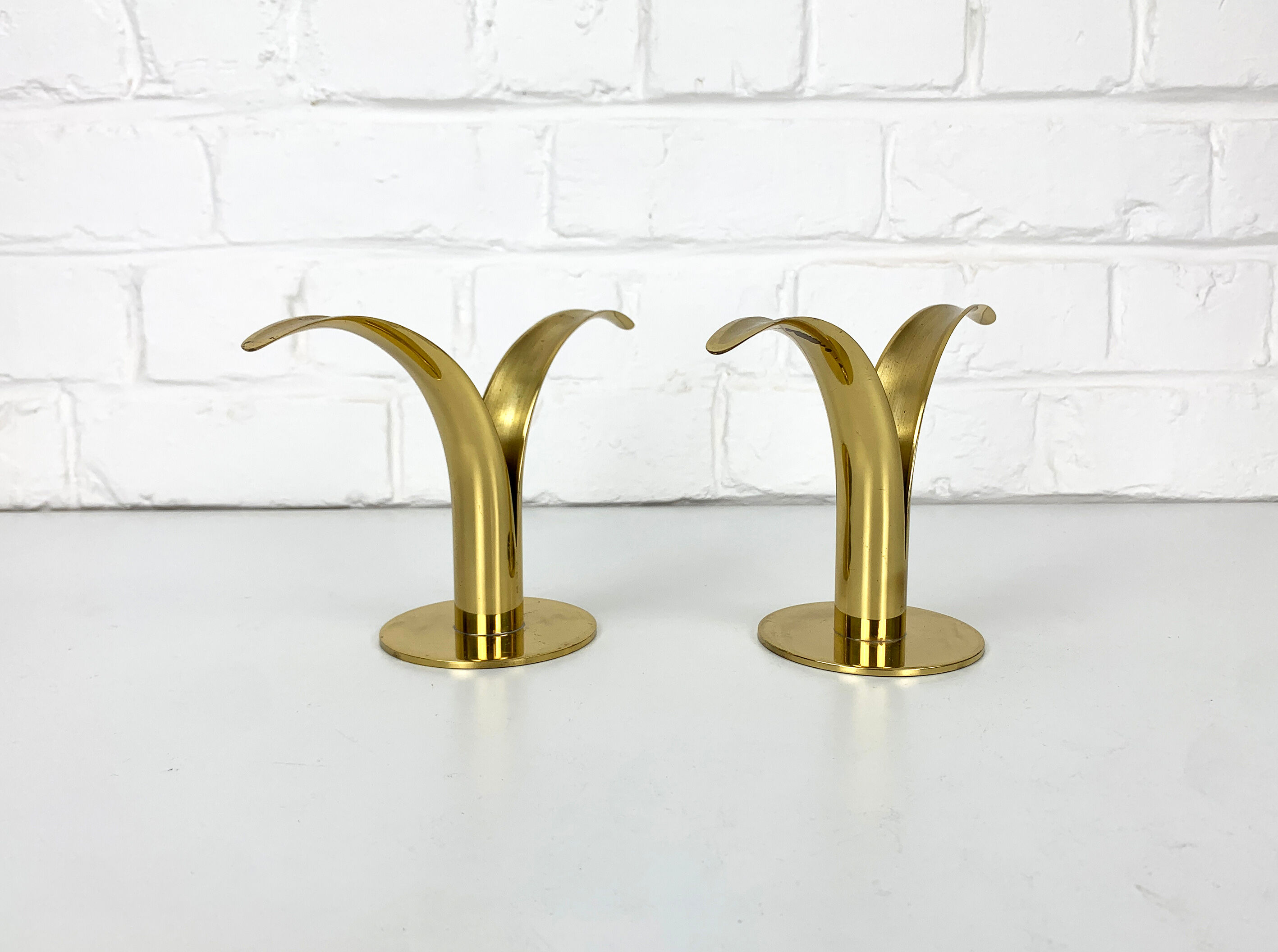 Pair of Lily brass candle holders, Ystad Metall, Sweden, design Ivar Ålenius Björk
