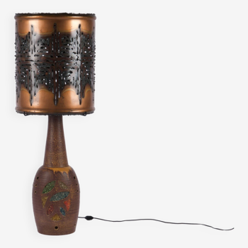 Large Accolay floor lamp in ceramic resin and copper vintage 1970