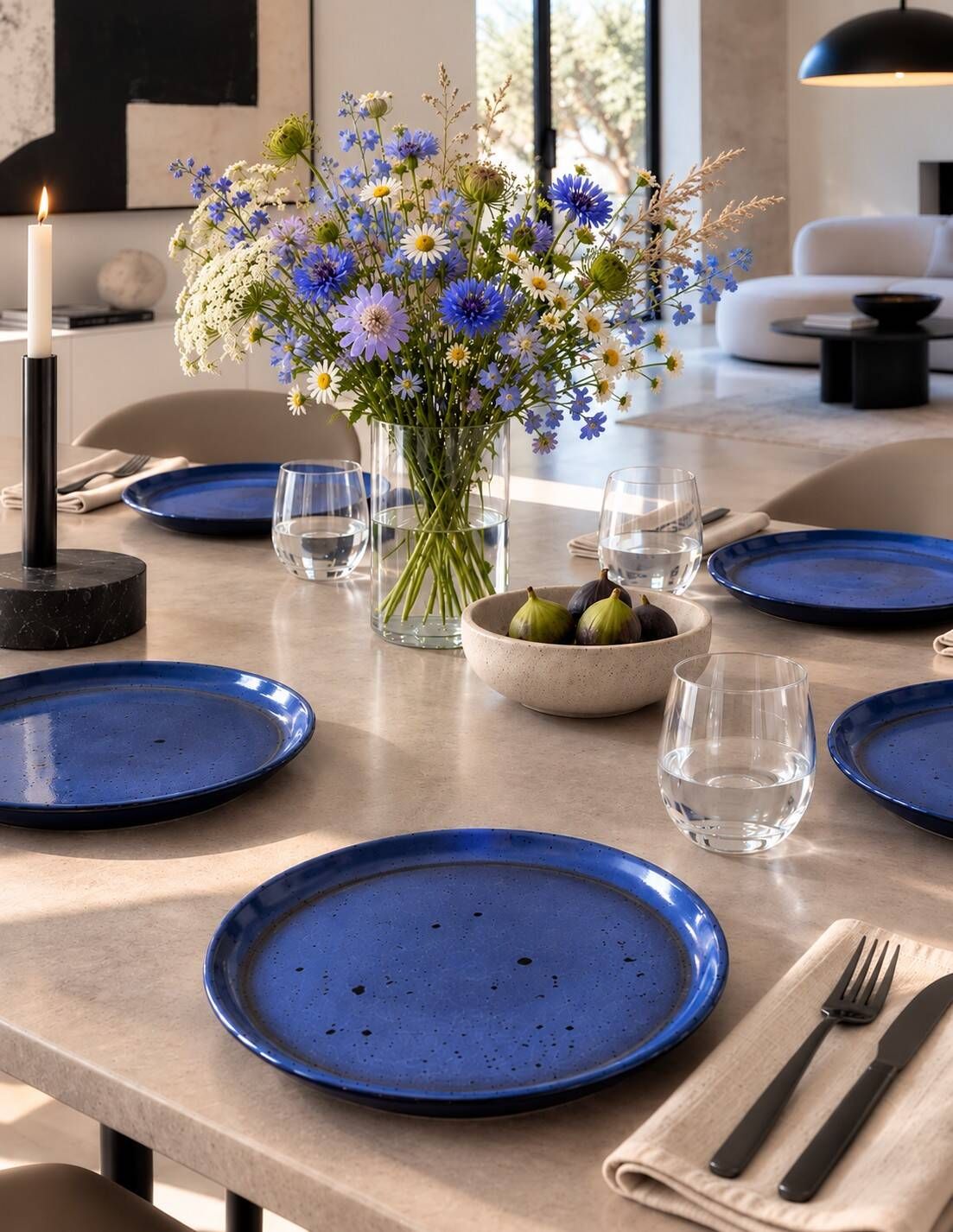 6 speckled midnight blue stoneware dinner plates