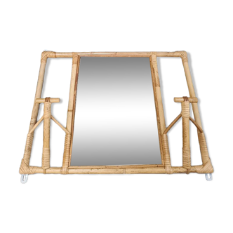 Porte manteau murale miroir en osier rotin vintage