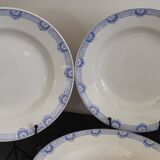 6 assiettes creuses faïence Saint Amand et Hamage blanc/bleu