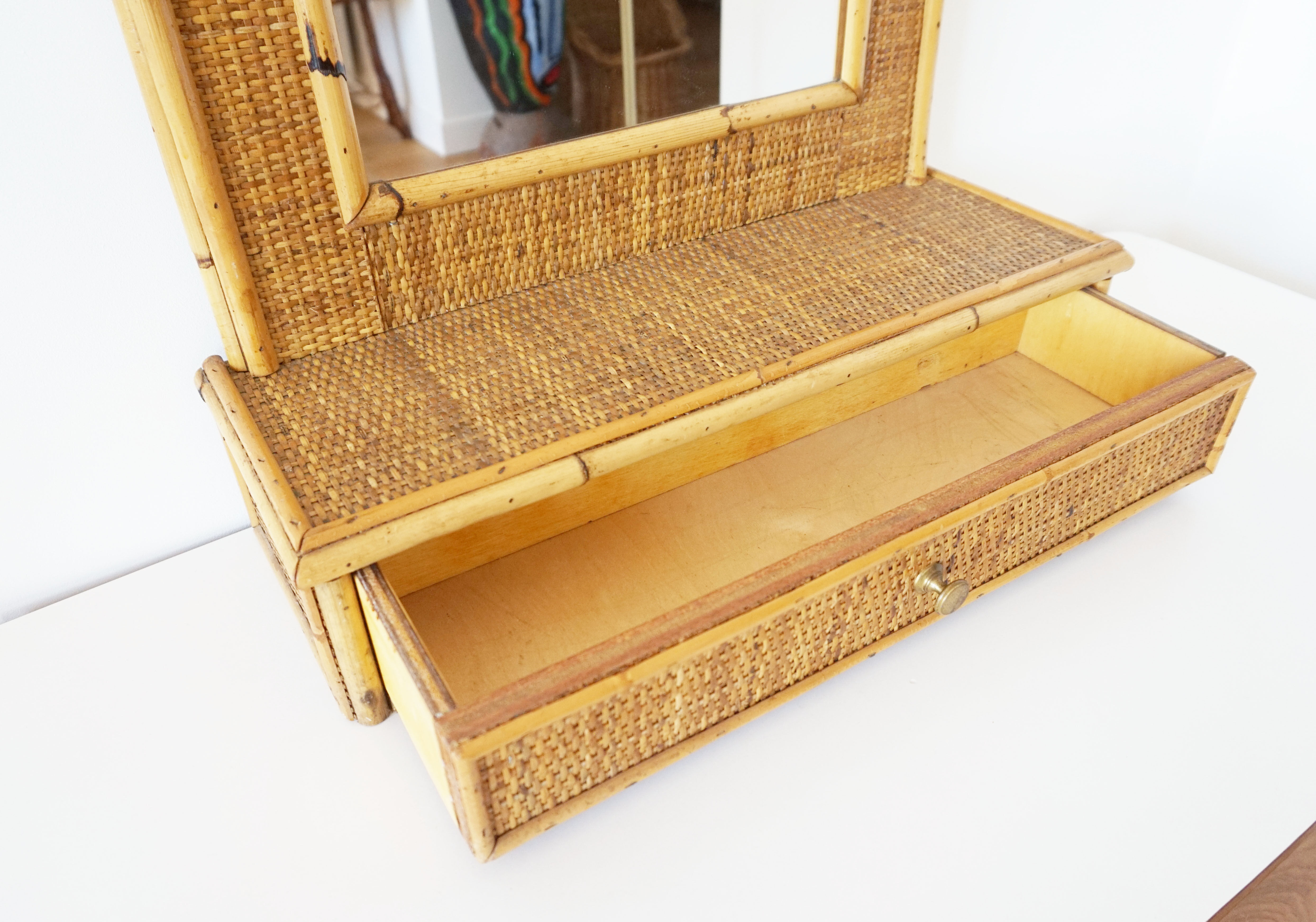 Rattan wall dressing mirror 72x50