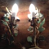 Painted metal flower sconces, vintage, 50s