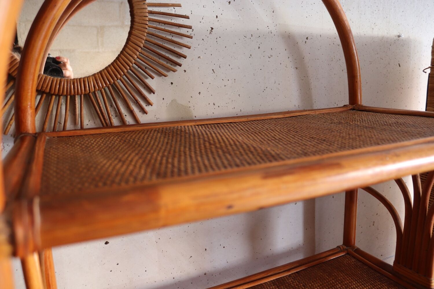 Rattan and vintage bamboo shelf