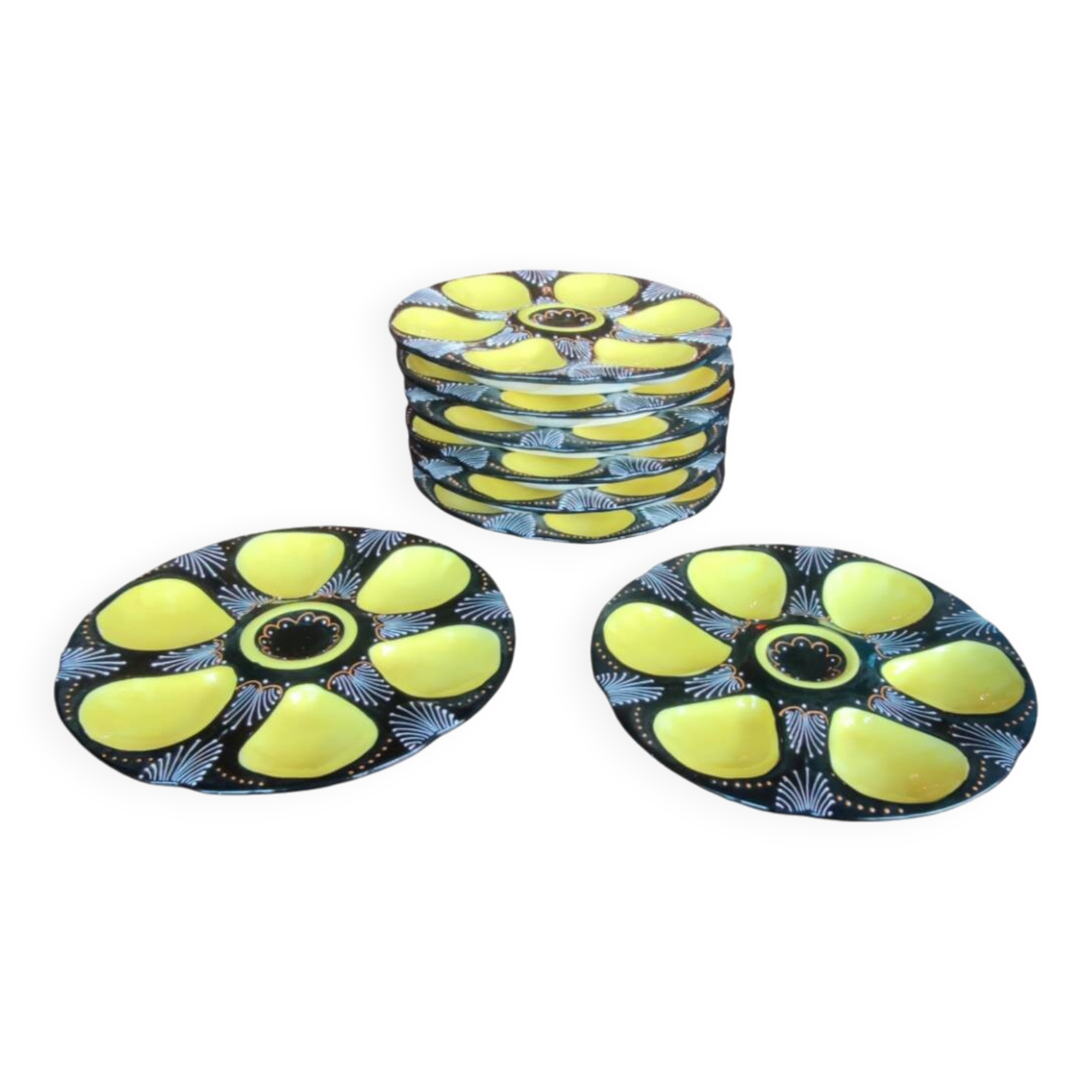 8 HB Quimper oyster plates