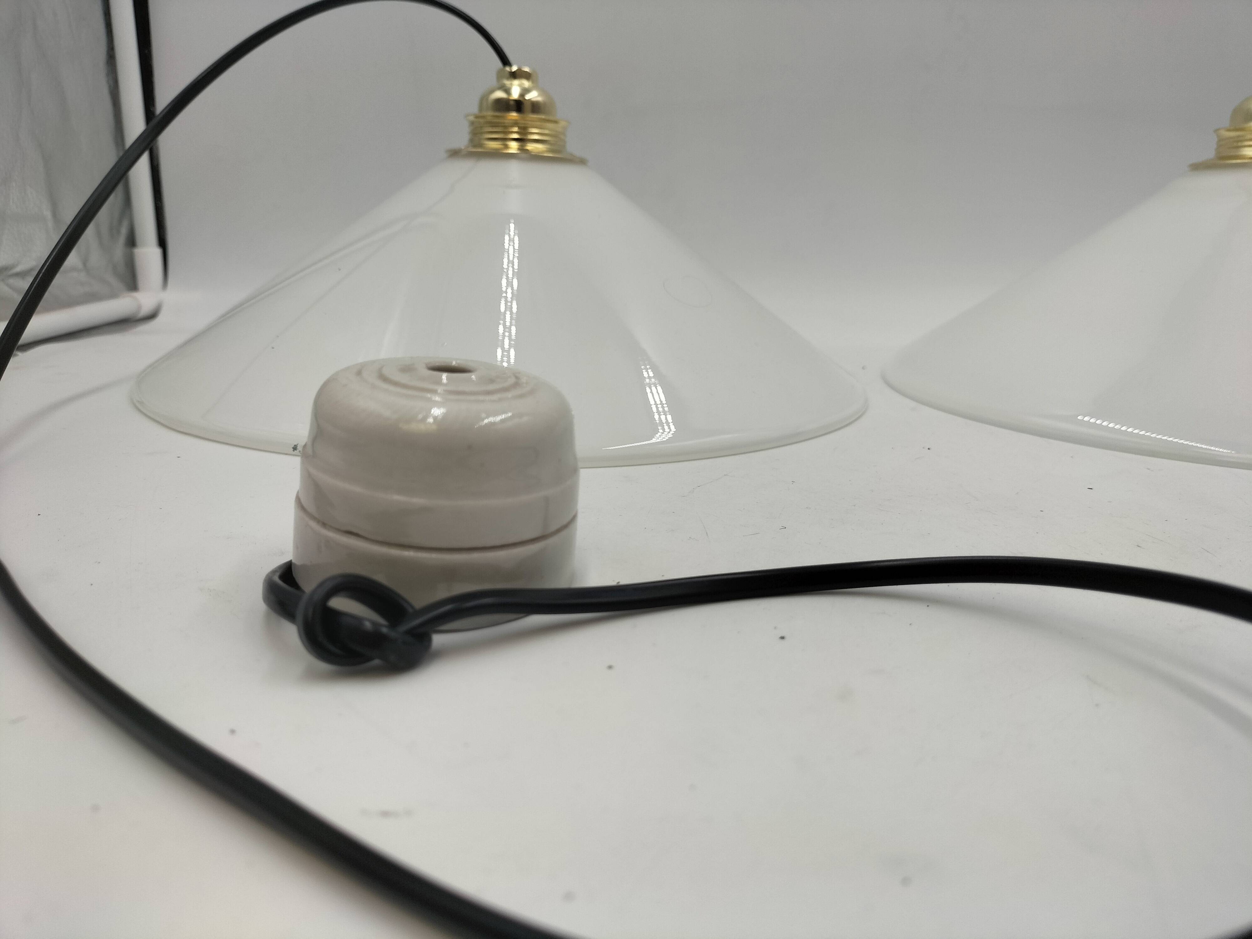 Pair of opaline pendant lights