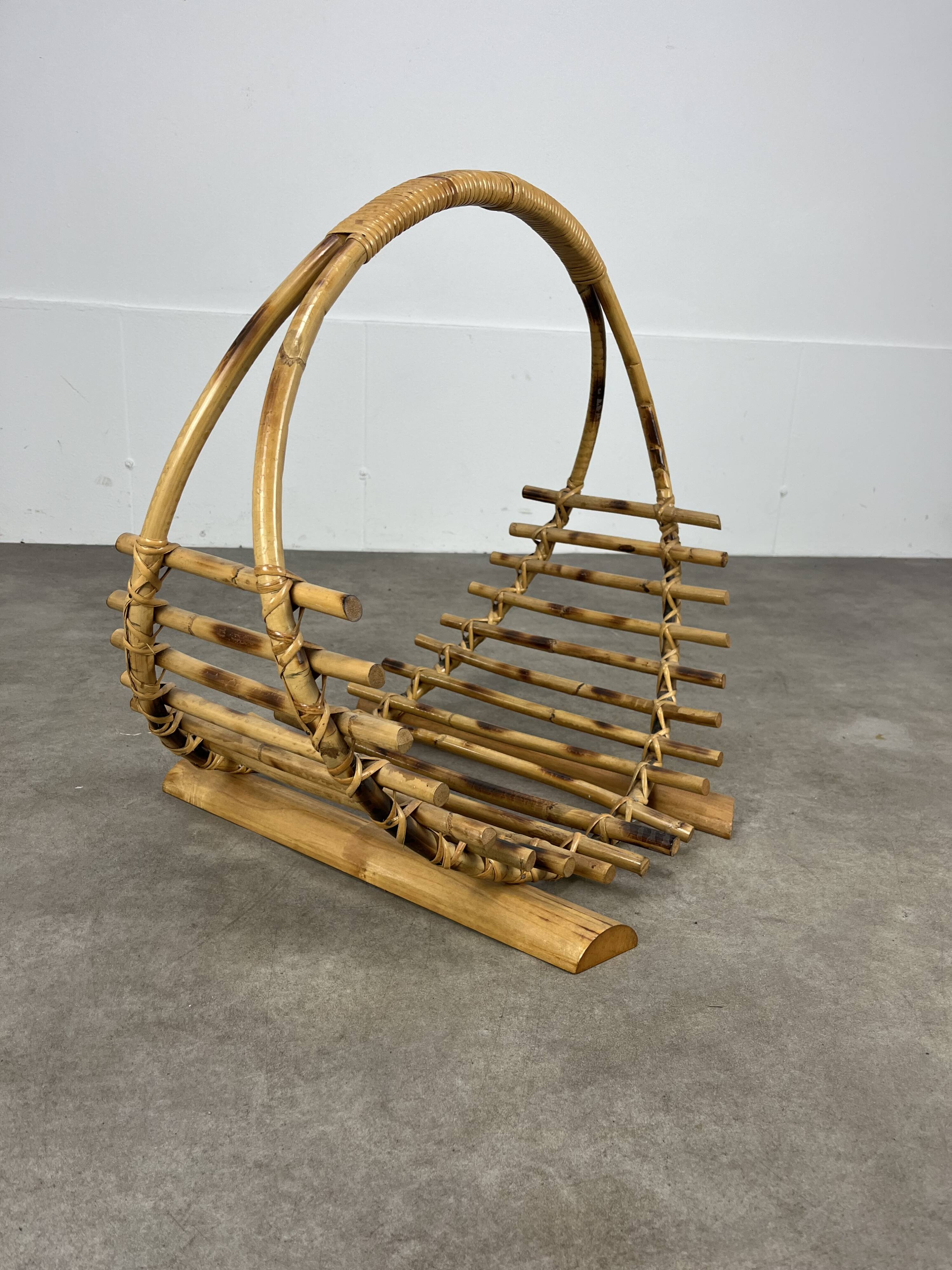 Vintage rattan log basket, 1960s