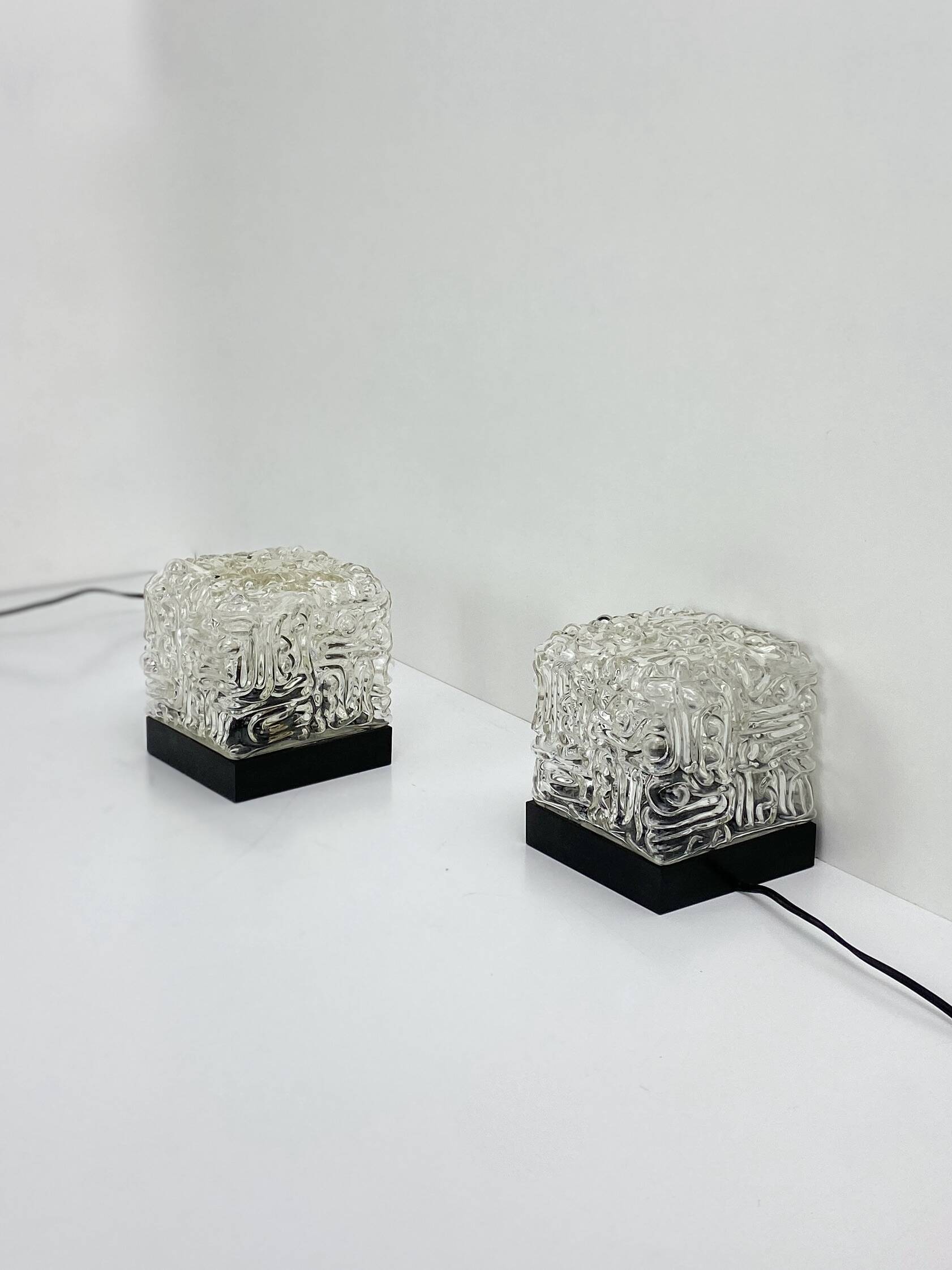 Pair of Vintage Cube Lamps – Textured Glass Wall or Ceiling Lights