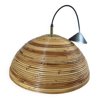 Rattan and brass pendant light 1970