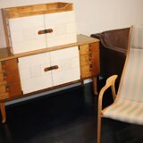Art deco sideboard in maple, leather and  glass. Laszlo Hoenig, London 1940