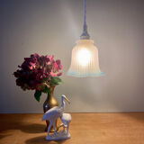 Vintage tulip walking lamp in white and blue frosted glass