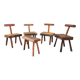 Set of four brutalist chairs and a bench, France, 1960s