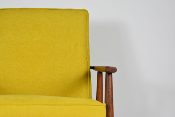 Fauteuil vintage original ''FOX'', designer Henry Lis, années 1970, entièrement restauré, jaune