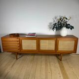 Vintage teak sideboard with rattan doors and drawers – Scandinavian design