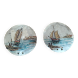 Old rigging painted on mother-of-pearl shells