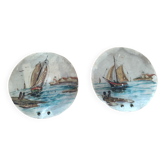 Old rigging painted on mother-of-pearl shells