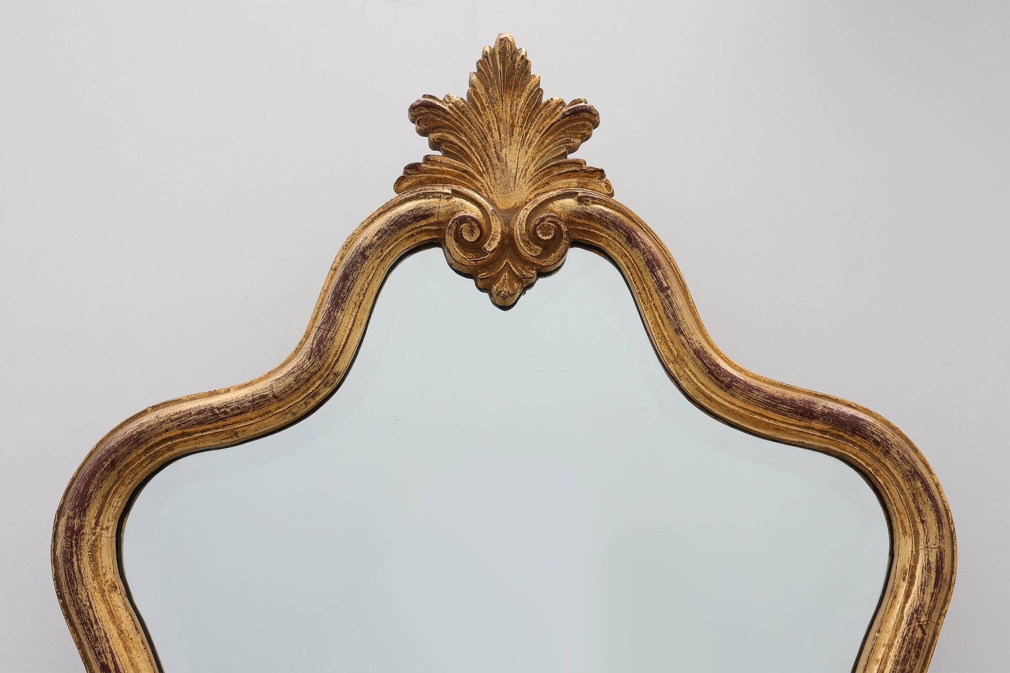 Florentine Style Giltwood Mirror with Acanthus Crest and Bevelled Glass, It