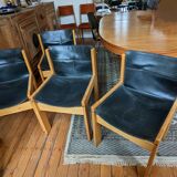 4 Ibisco wood and leather chairs