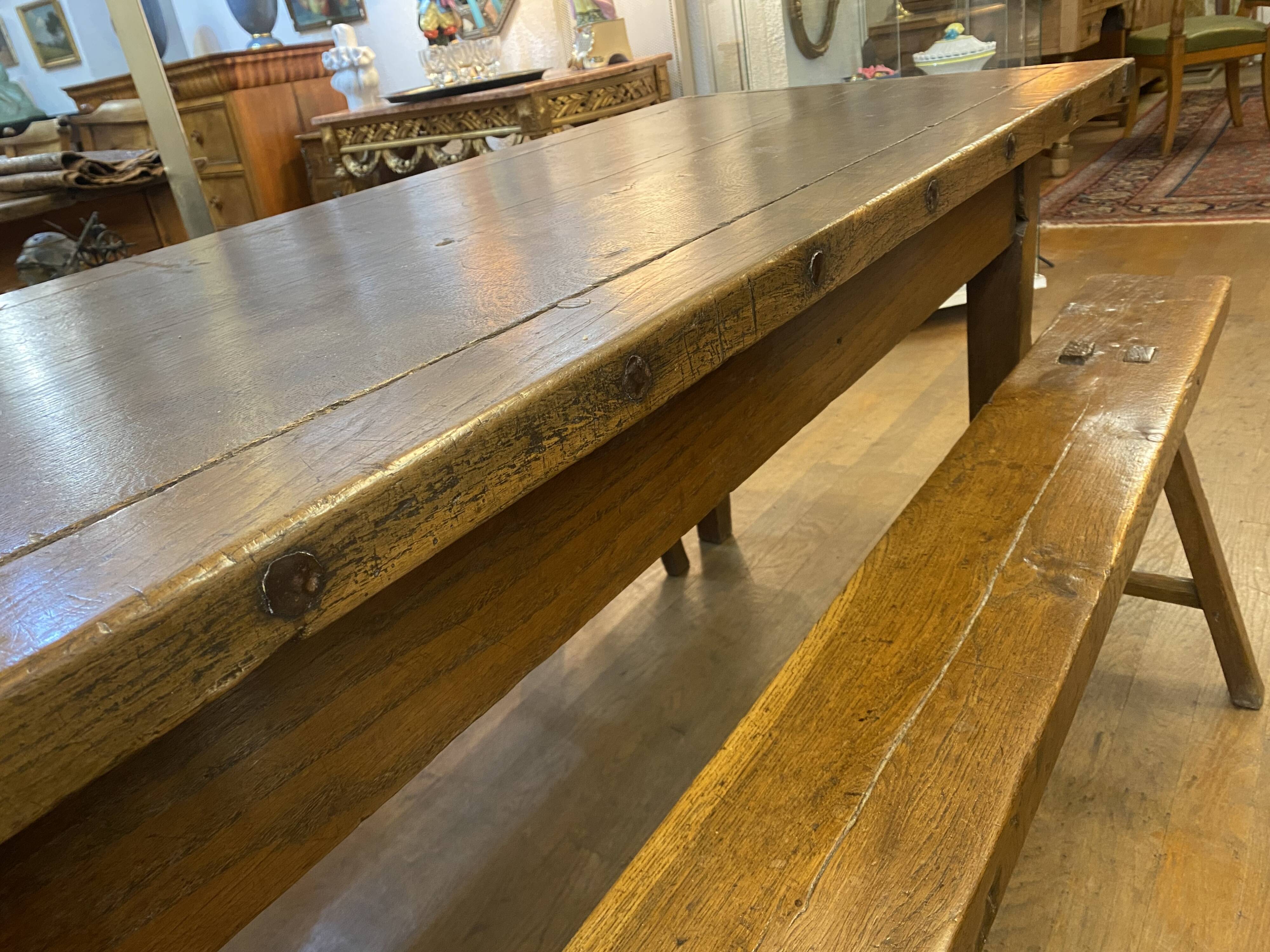 Farm table with its 2 benches.