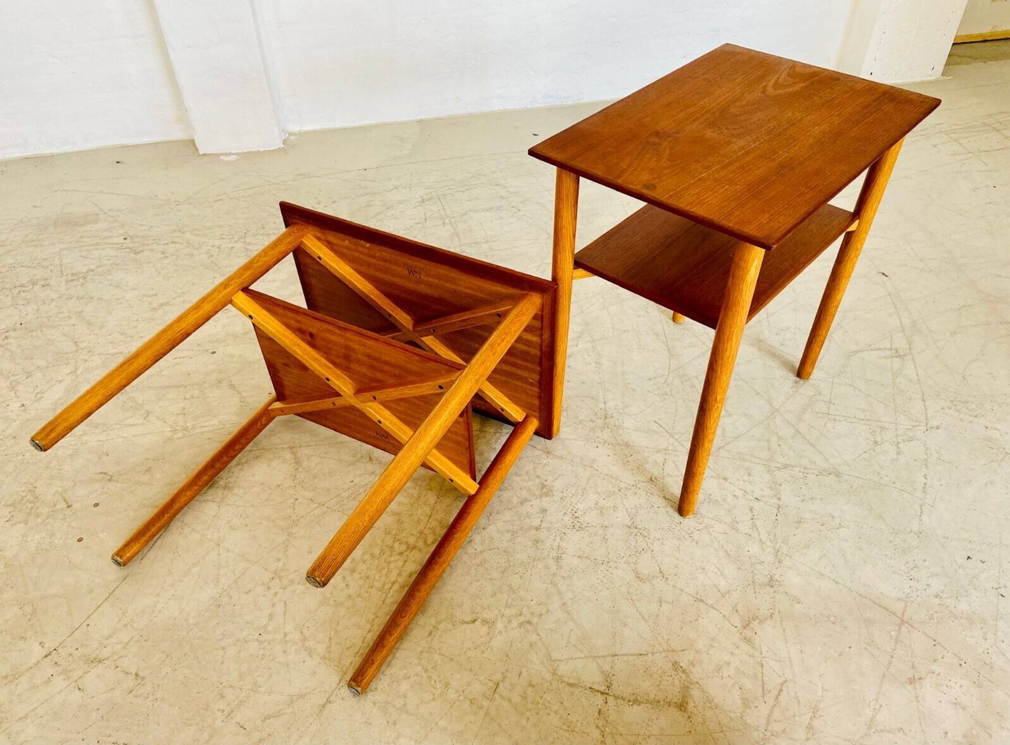 Vintage Danish mid-century teak and oak bedside tables by Næstved Møbelfabrik