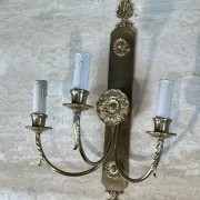 Pair of Neoclassical Wall Lights with Three Arms in Brass with Decoration