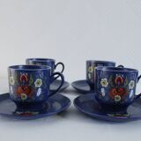Vintage coffee set - blue and red flower patterns