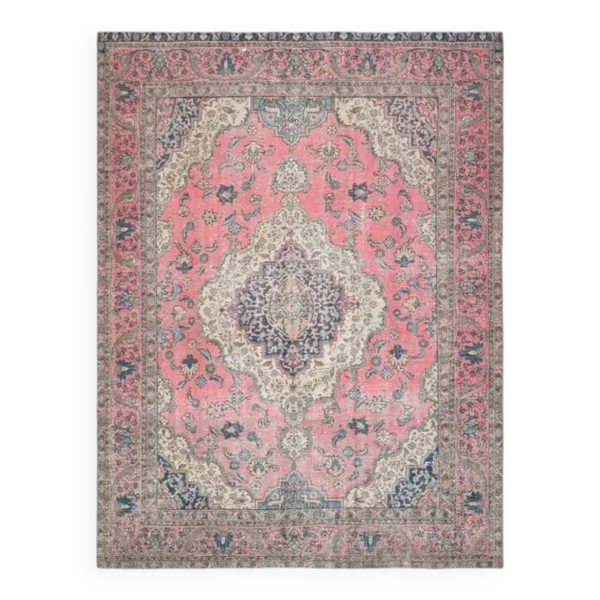 1970s vintage Persian handmade wool cotton pink oversized area rug  223x313