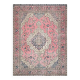 Tapis d'aire vintage persan fait à la main en laine et coton rose surdimensionné 223x313.