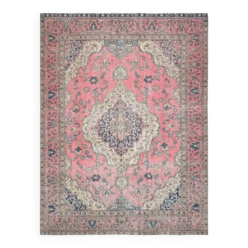 1970s vintage Persian handmade wool cotton pink oversized area rug  223x313