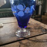 Hand-painted cobalt blue glass carafe – Bohemia – 1950s-1970s